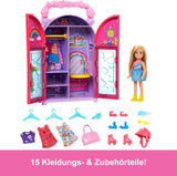 Hrací sada pro panenku Barbie Chelsea a šatní skříň s oblečením a doplňky, 17dílná sada, skládací pro cestování a skladování, HXN03 Naty Shop Dolls