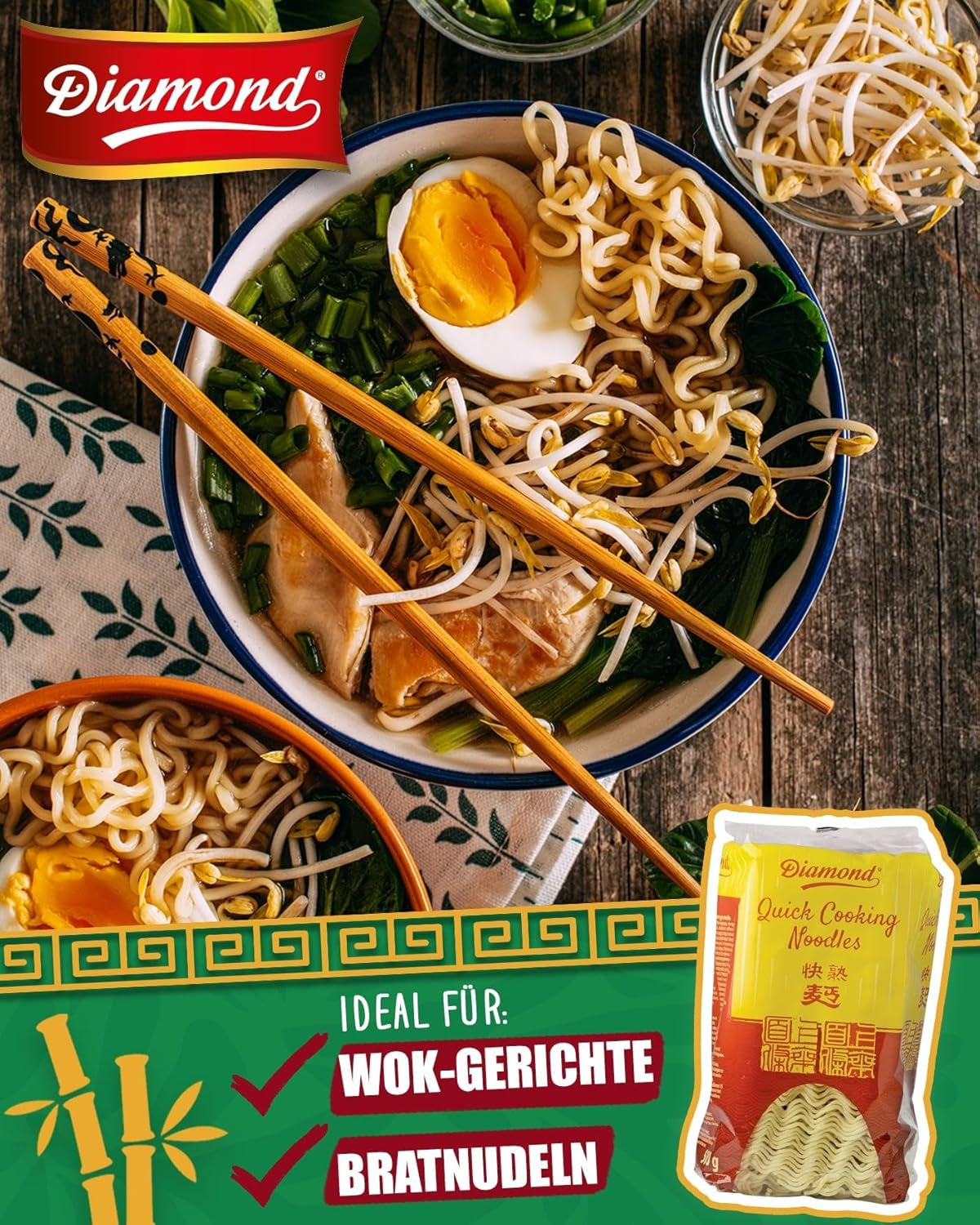 DIAMANTOVÉ instantní nudle bez vajec, instantní nudle z pšeničné mouky wok a přílohy – 1 x 500 g