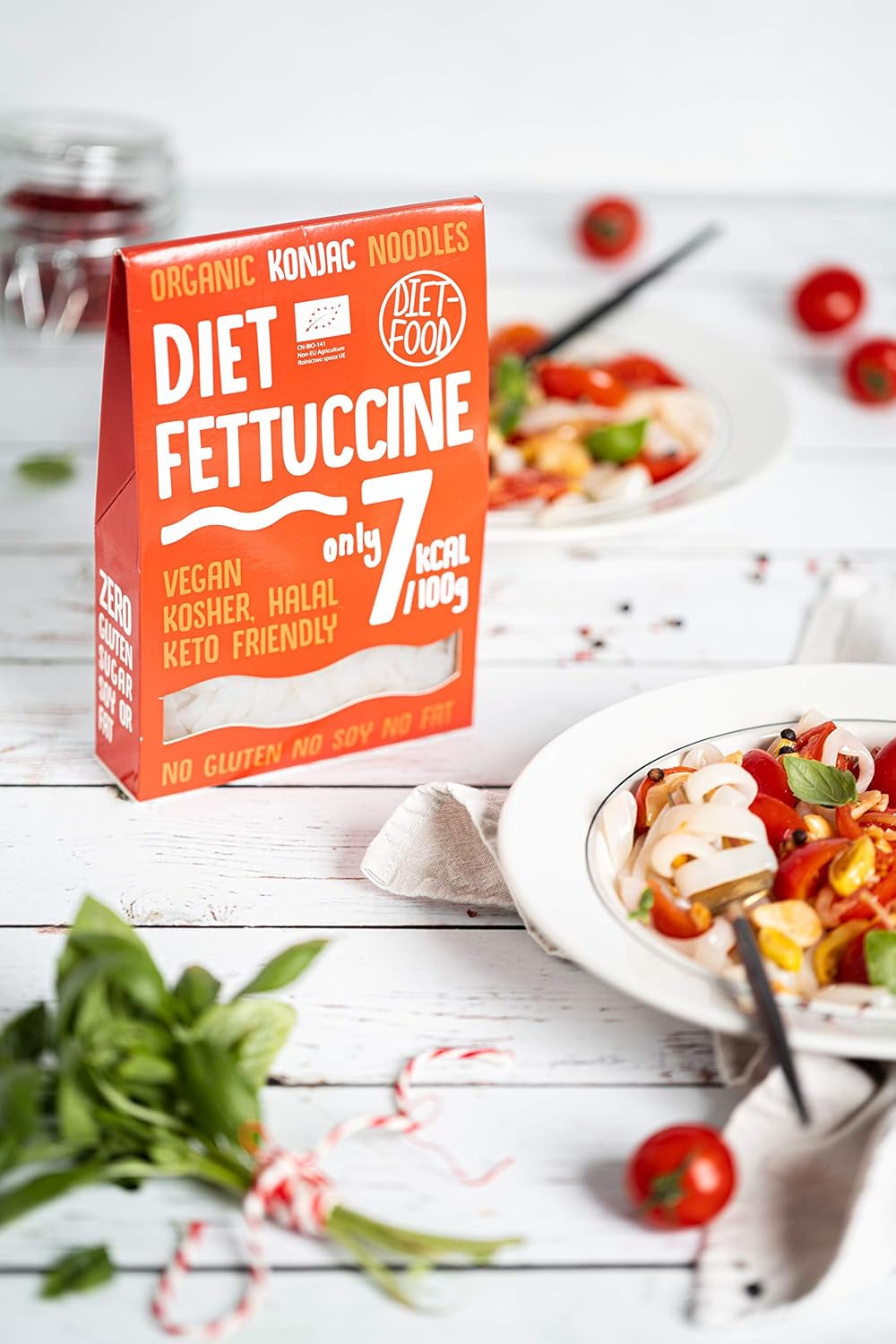Fettuccine Konjac Noodles Bio Shirataki Diet-Food - 300 g, nízkosacharidové, bez cukru, keto, veganské, nízkokalorické, bez lepku a bez vajec, vyrobené z konjacové mouky