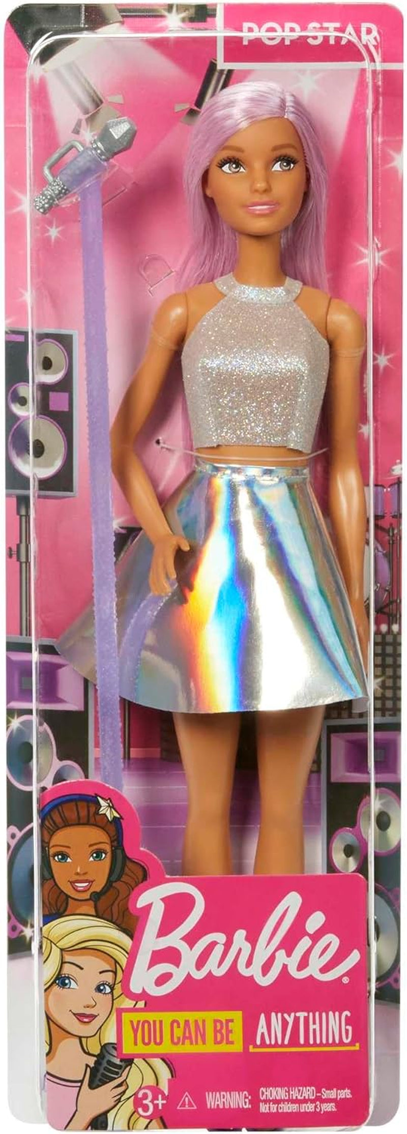 Panenka Barbie Pop Star oblečená v třpytivé sukni s mikrofonem a růžovými vlásky Dárek pro děti 3-7 let JCW42 Oslnivé panenky Naty Shop