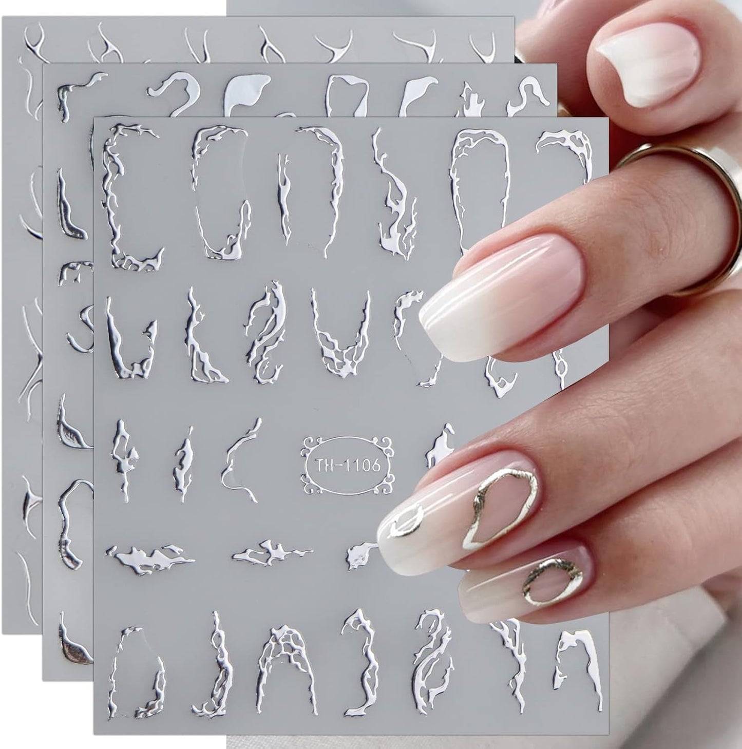 JMEOWIO Nálepka na nehty Marmor Linie 9 Blatt Nálepka na nehty Selbstklebend Nagelaufkleber Stříbrná bunt Dekoration Nageldesign Zubehör