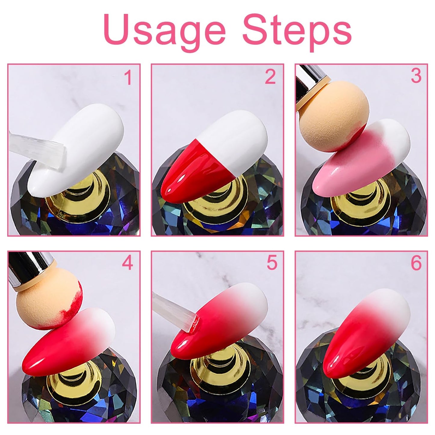 2 Stück Nail Art Rendering-Werkzeuge Doppelter Kopf, Sponge Brush Applicator Inkl 8 Ersatzköpfe, Nail Art Schwamm Und Tupfpinsel (Weiß, Rosa)