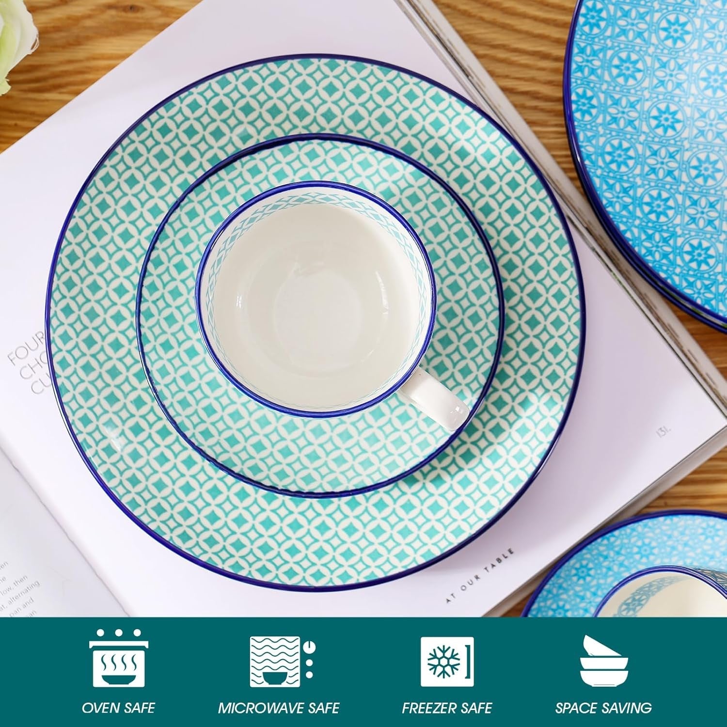 Porcelánová kávová sada Vancasso Macaron, 12dílný barevný kávový servis pro 4-12 osob, sada šálků, včetně šálků na kávu, podšálků a dezertních talířků