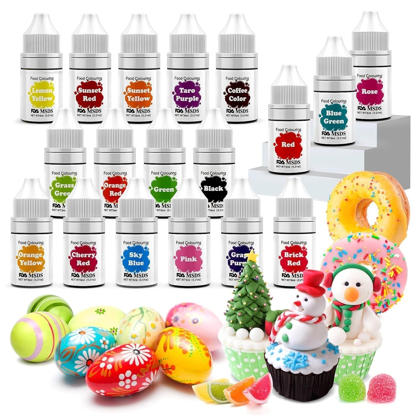 Potravinářské barvivo 9 x 10 ml, tekuté potravinářské barvivo - sada potravinářských barviv na zdobení dortů, makaronů, koblih, fudge, polevy, mýdel pro kutily, zmrzliny, barviva na mýdlo, barviva ve stříkací pistoli