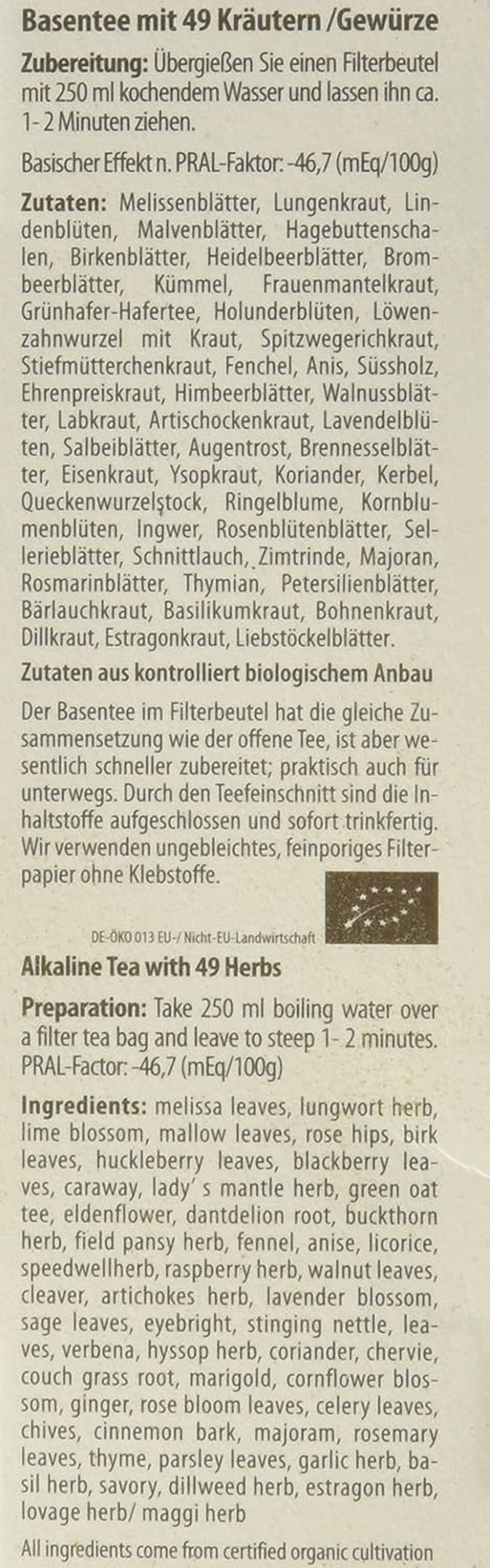 Základní čaj Droste-Laux se 49 bylinkami, 25 kusů (bylinný čaj, filtrační sáčky, hladový nebo dietní čaj) 120501
