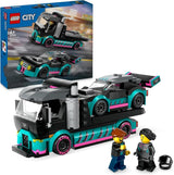 LEGO City Car Transporter se závodním autem, náklaďákem s nastavitelnou nakládací rampou a závodním autem, stavebnice se 2 minifigurkami, závodním jezdcem a řidičem kamionu, pro děti od 6 let 60406 Stavebnice Besuche den LEGO-Store Single