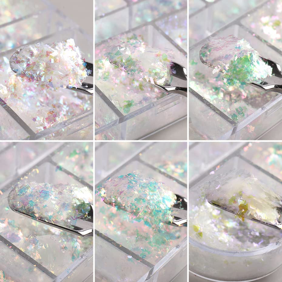 JMEOWIO Třpytky na nehty 12 mřížek Aurora Nail Art dekorace doplňky design nehtů