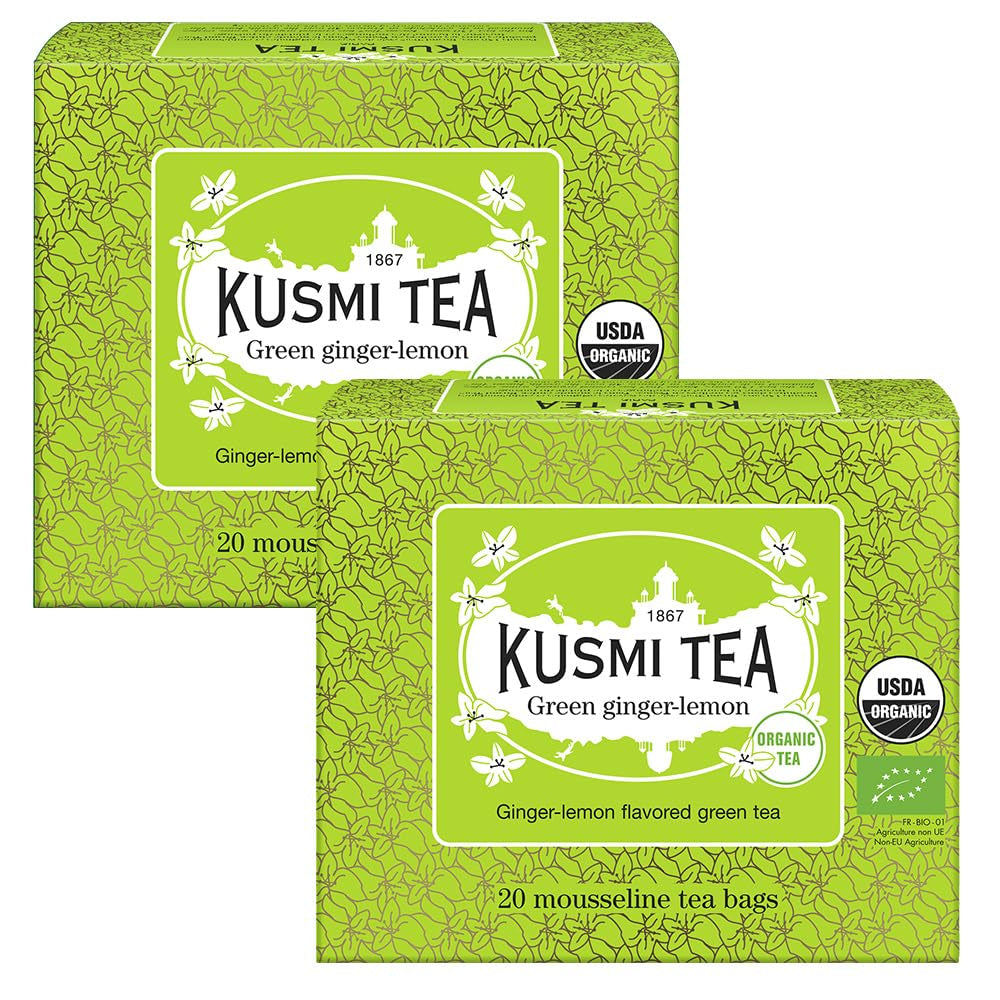 Kusmi Tea - Balení 2 ks - Jasmínový zelený čaj - Bio Jasmínová směs zeleného čaje - 100% Bio zelený čaj - Lze konzumovat teplý i studený - 2X20 čajových sáčků