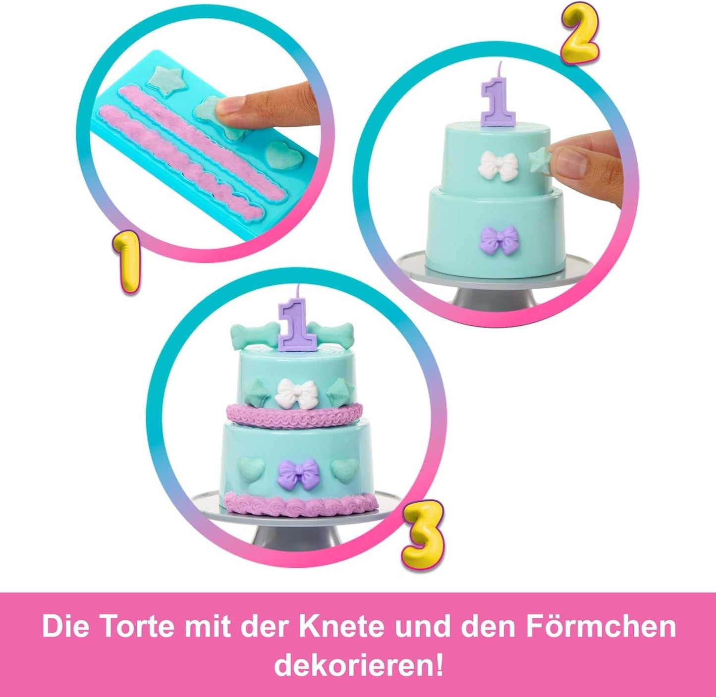 Party panenka Barbie rozbalená a doplňky Birthday Pet Series 10 Překvapení Party Star Set včetně efektu měnícího barvu a dortových dekorací JFG72