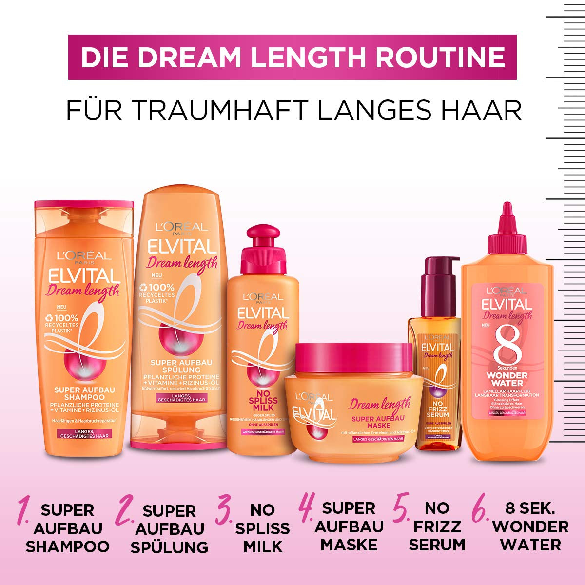 L'Oréal Paris Elvital maska na vlasy proti roztřepeným konečkům pro dlouhé, poškozené vlasy, Intenzivní oplachovací kúra, S rostlinnými vitamíny a ricinovým olejem, Maska Dream Length Super Build-up Mask, 1 x 300 ml Naty Shop Hair Mask