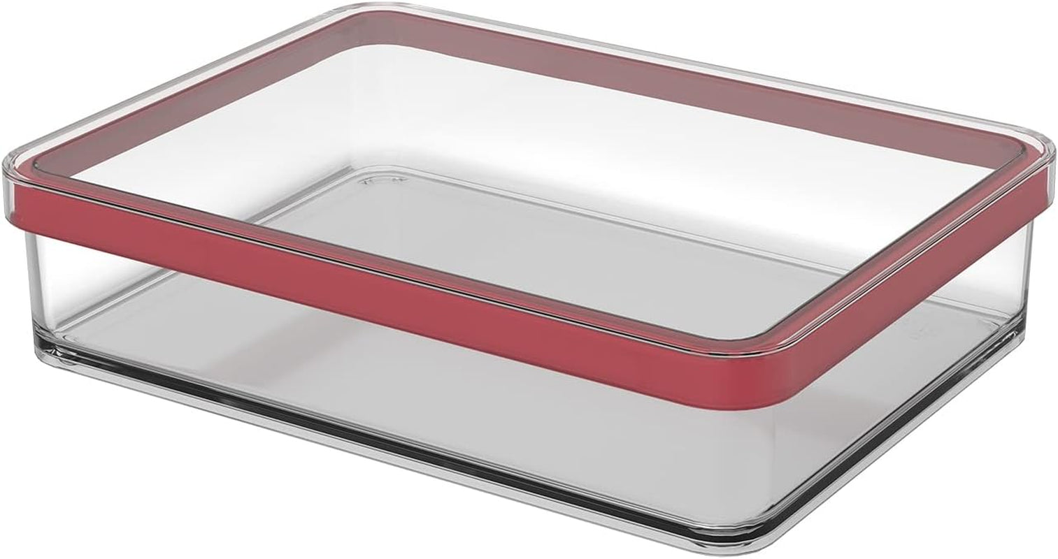 Rotho Loft sada 5 skladovacích dóz s víčkem, různé velikosti, potravinářský plast (PP) bez BPA, průhledná/červená, (21,4 x 21,4 x 23,5 cm) Naty Shop boxy na skladování potravin 1 l široké