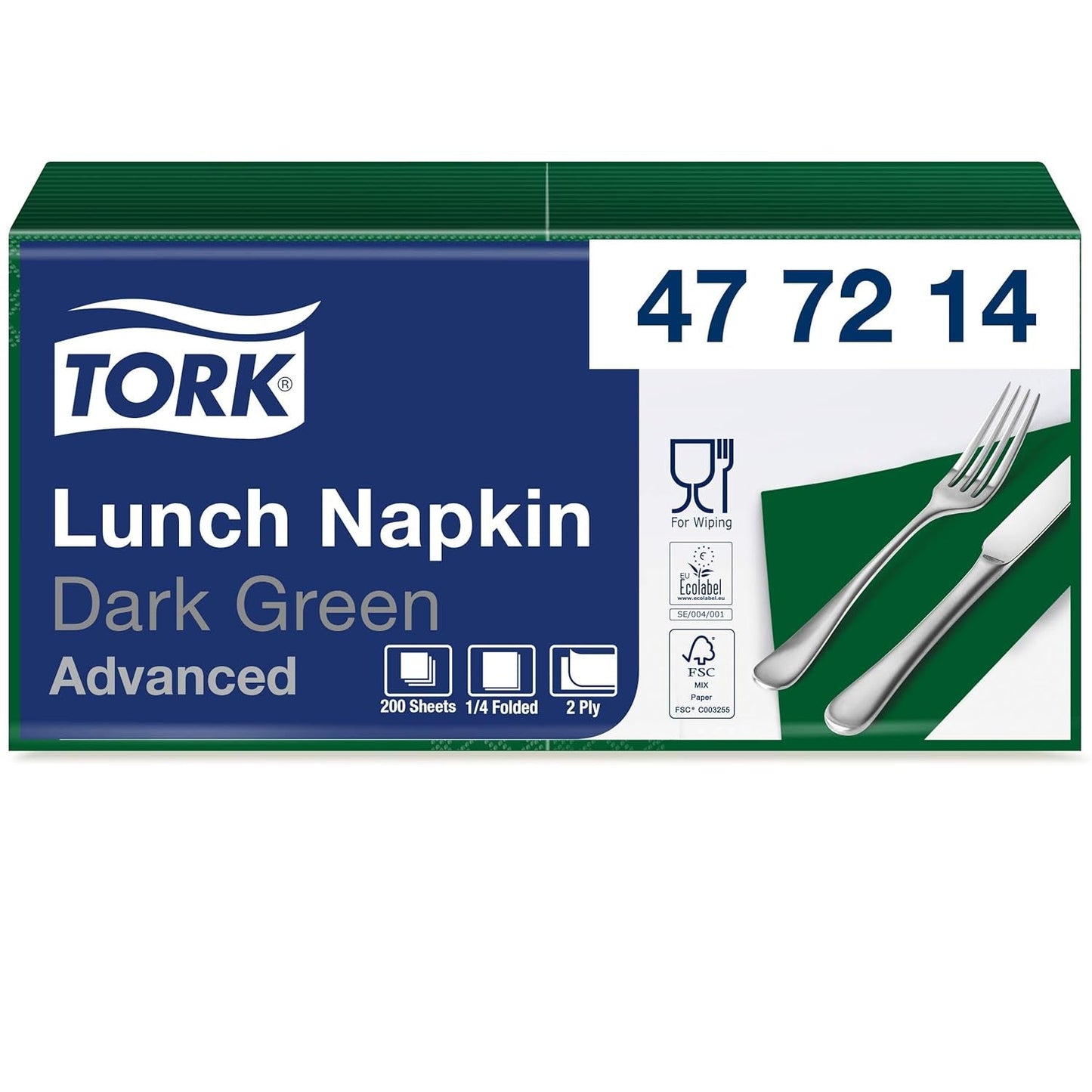Tork 477840 Limetkové ubrousky na oběd / 2vrstvé ubrousky pro malá jídla nebo svačiny / Pokročilá kvalita / 10 x 200 (2000) papírové ubrousky / 32,6 x 33 cm (d x š) / 1/4 skládání