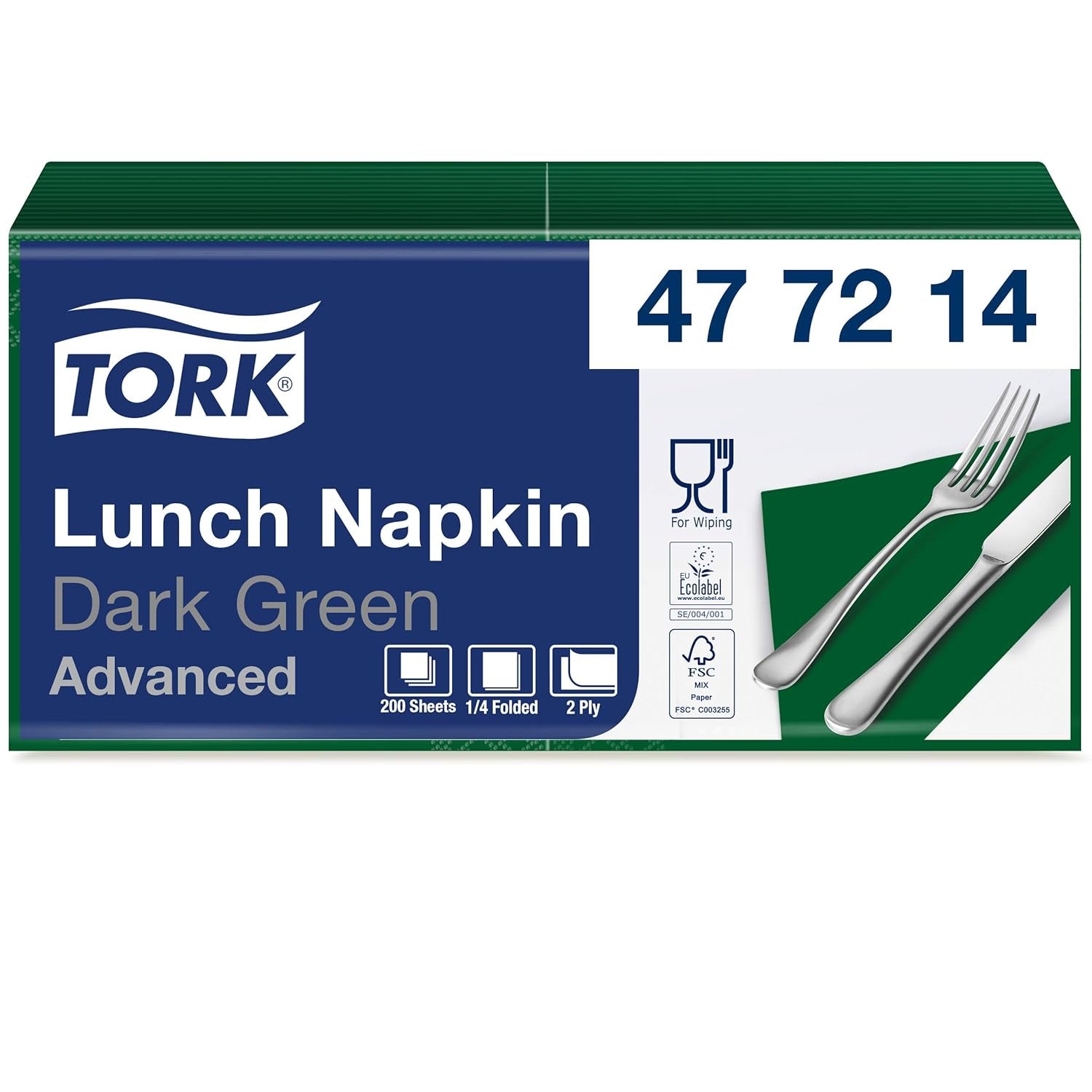 Tork 477840 Limetkové ubrousky na oběd / 2vrstvé ubrousky pro malá jídla nebo svačiny / Pokročilá kvalita / 10 x 200 (2000) papírové ubrousky / 32,6 x 33 cm (d x š) / 1/4 skládání