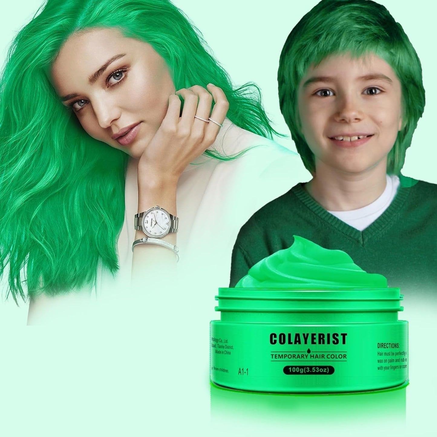 COLAYERIST Smývatelná dočasná černá barva na vlasy Vosk pro barvy na vlasy pro muže a ženy Řasenka na vlasy na párty nebo cosplay Produkty k barvení vlasů bez nepořádku Barva na vlasy Naty Shop Zelená