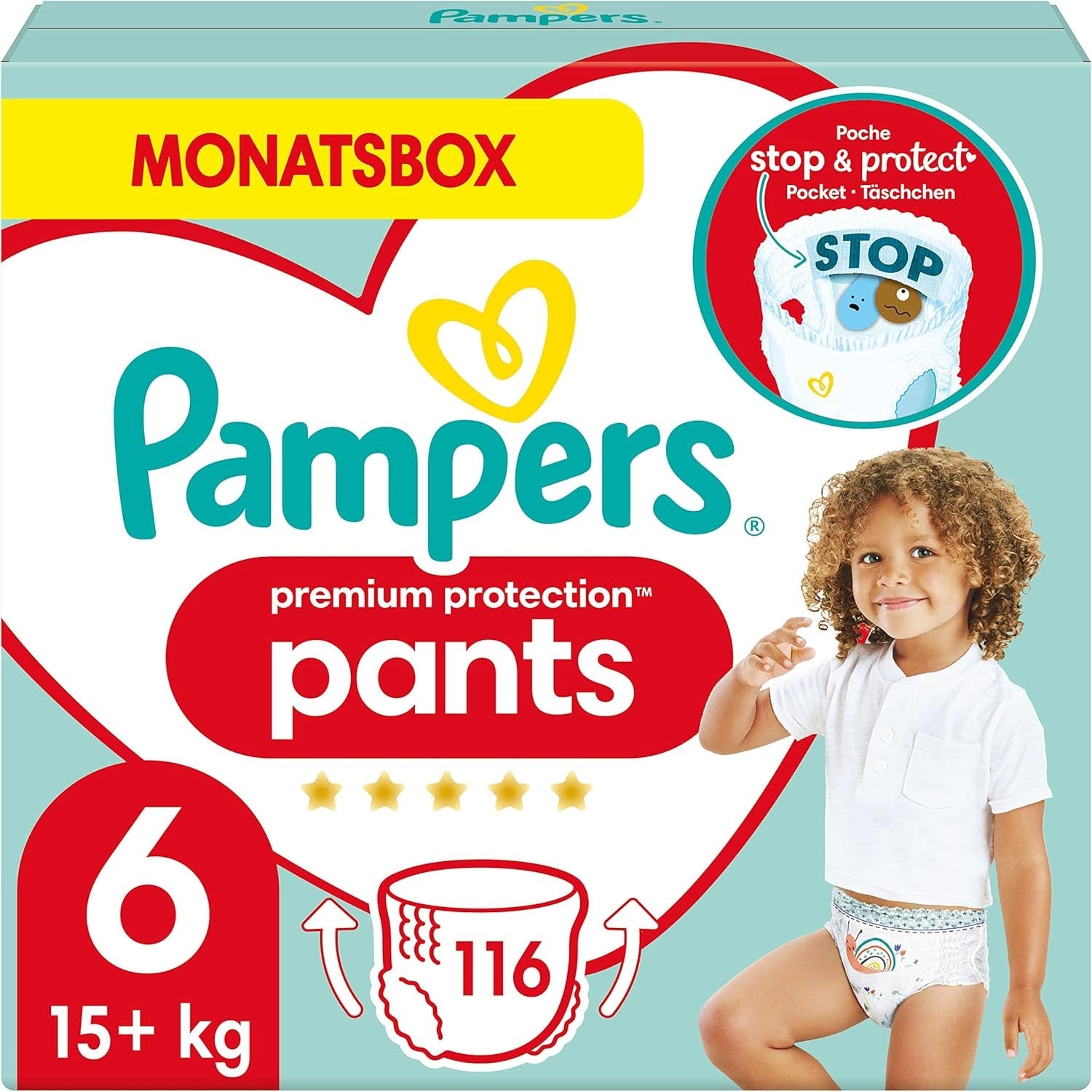 Pampers Premium Protection Pants velikost 5, 144 plen, 11 kg - 17 kg, s 360° nastavením a měkkými manžetami proti vytečení pro optimální pohodlí a ochranu