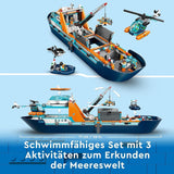 Arktická výzkumná loď LEGO City, velký plovoucí člun s helikoptérou, nafukovací člun, ponorka Rov, vrak vikinga, 7 minifigurek a figurka orky, dárek pro děti starší 7 let 60368 Stavebnice Besuche den LEGO-Store
