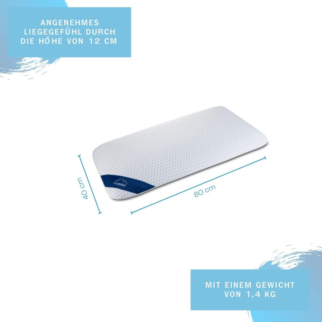 Pěnový polštář Genius Eazzzy 40X80 Cm výška 10Cm - Polštář na podporu krku se 2 stupni tvrdosti + chladivá gelová pěna - Polštář na spaní pro spáče na boku, zádech a břiše proti bolesti šíje, polyesterové standardní polštáře Naty Shop