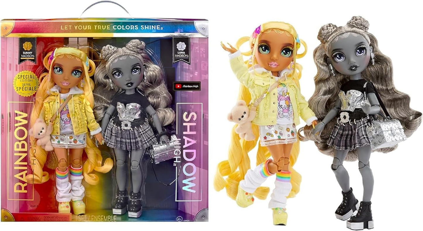 Speciální edice Rainbow High Shadow High - Madison Twins Sunny a Luna - 2 módní panenky ve žlutém a šedém značkovém oblečení, mix a sladění s doplňky - pro sběratele a děti 4-12 let
