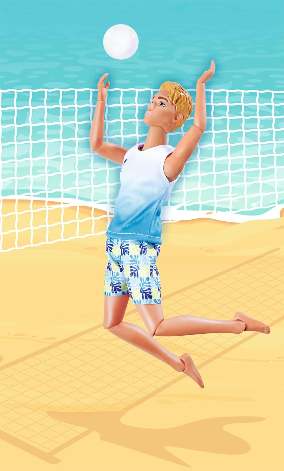 Steffi Love Beach Kevin, Kevin v plavkách s tričkem a volejbalovým míčem, plně pohyblivá, 30 cm hrací panenka, od 3 let, bílé Naty Shop Dolls