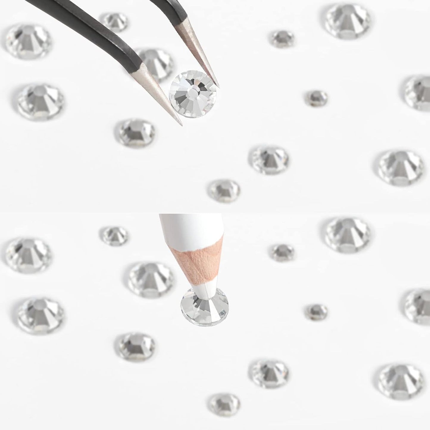 Beadsland 2500 ks Glas Nailart Strasssteine ​​​​Kristall Flatback Edelsteine ​​Runde, ​​Für Handwerk Gemischt 8 Größen SS4 ~ SS30 Mit Picking Pinzette Und Stift (Kristall Weiss)