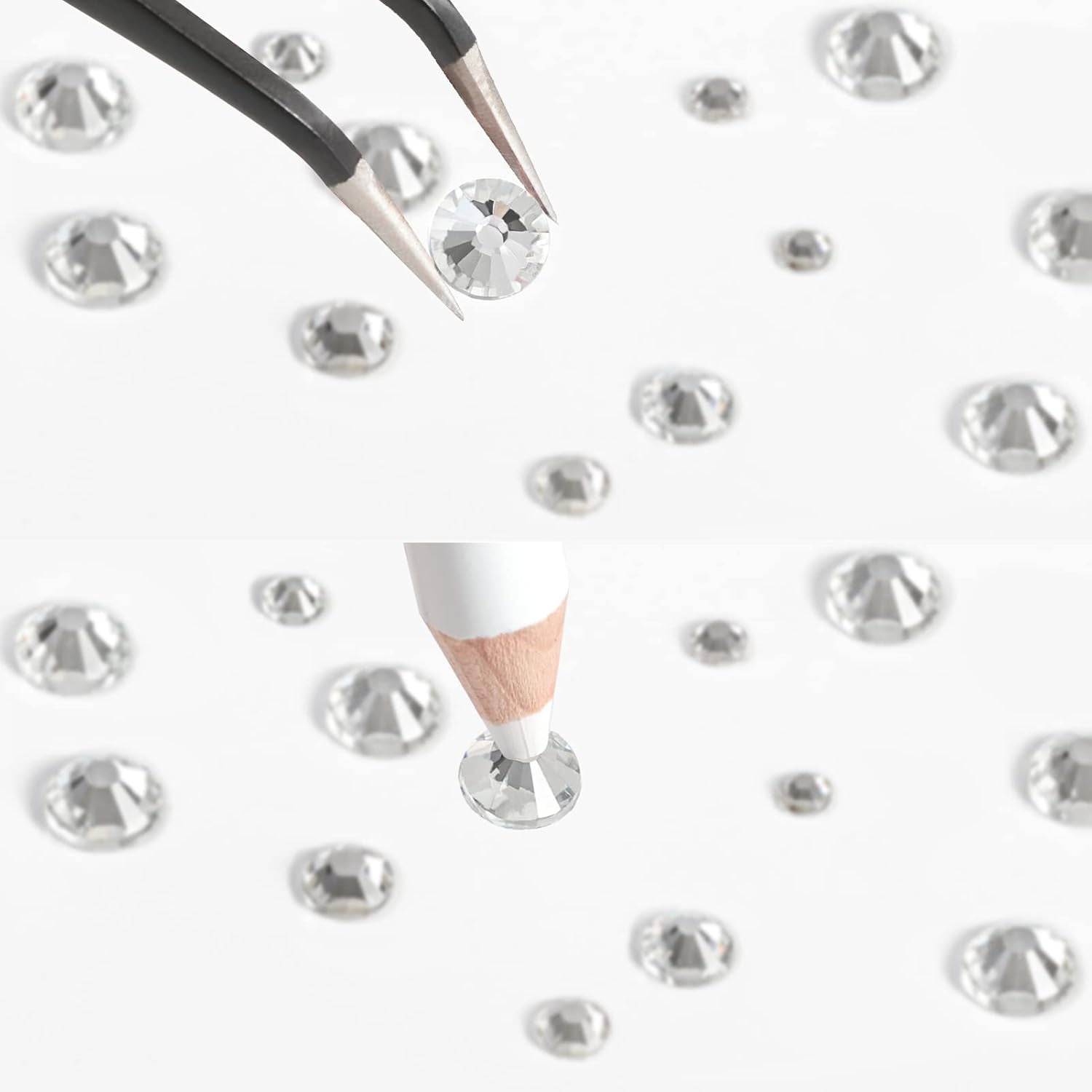Beadsland 2500 ks Glas Nailart Strasssteine ​​​​Kristall Flatback Edelsteine ​​Runde, ​​Für Handwerk Gemischt 8 Größen SS4 ~ SS30 Mit Picking Pinzette Und Stift (Kristall Weiss)