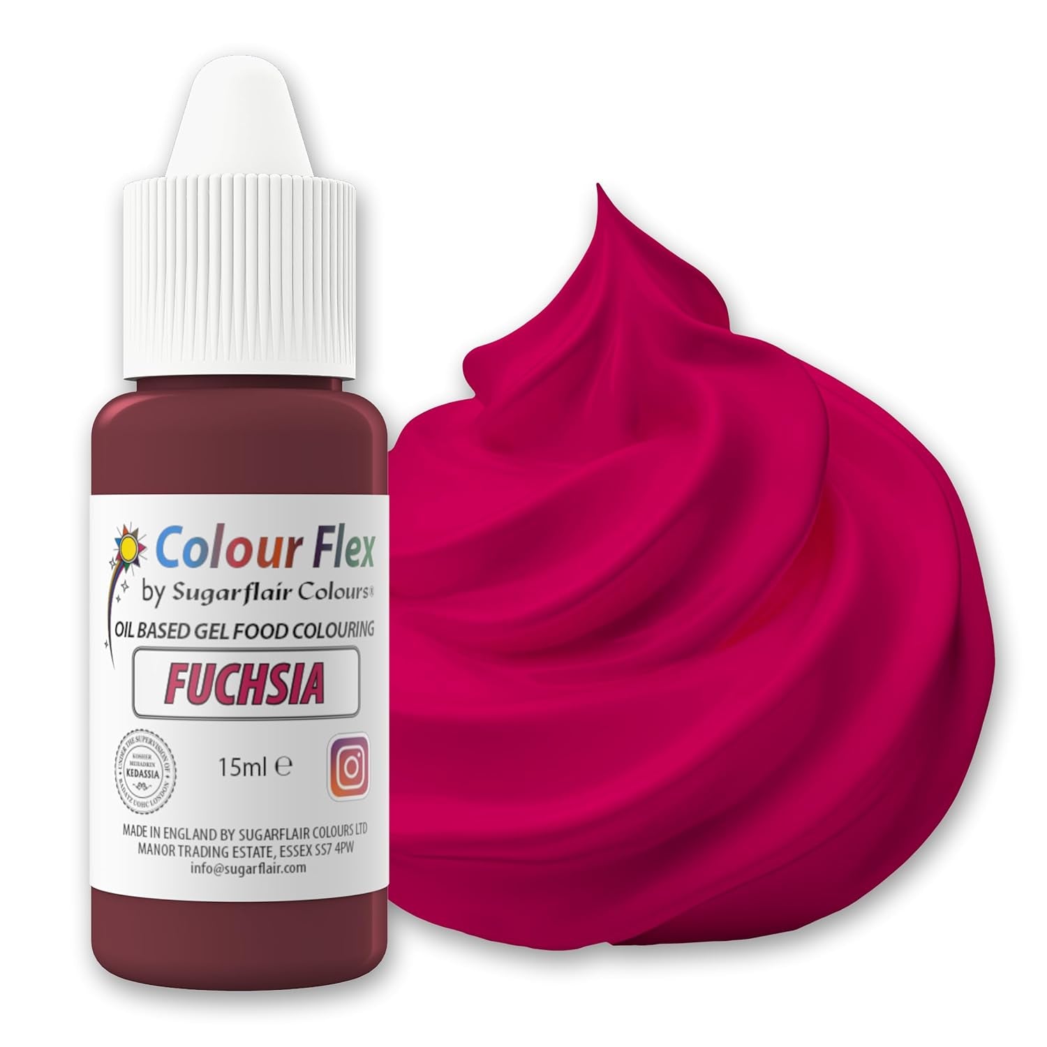 Sugarflair Colourflex Fuchsiové potravinářské barvivo na olejové bázi, vysoce koncentrované tekuté potravinářské barvivo, potravinářské barvivo pro máslový krém, čokoládu, těsto, fondán, polevu a další - 15 ml