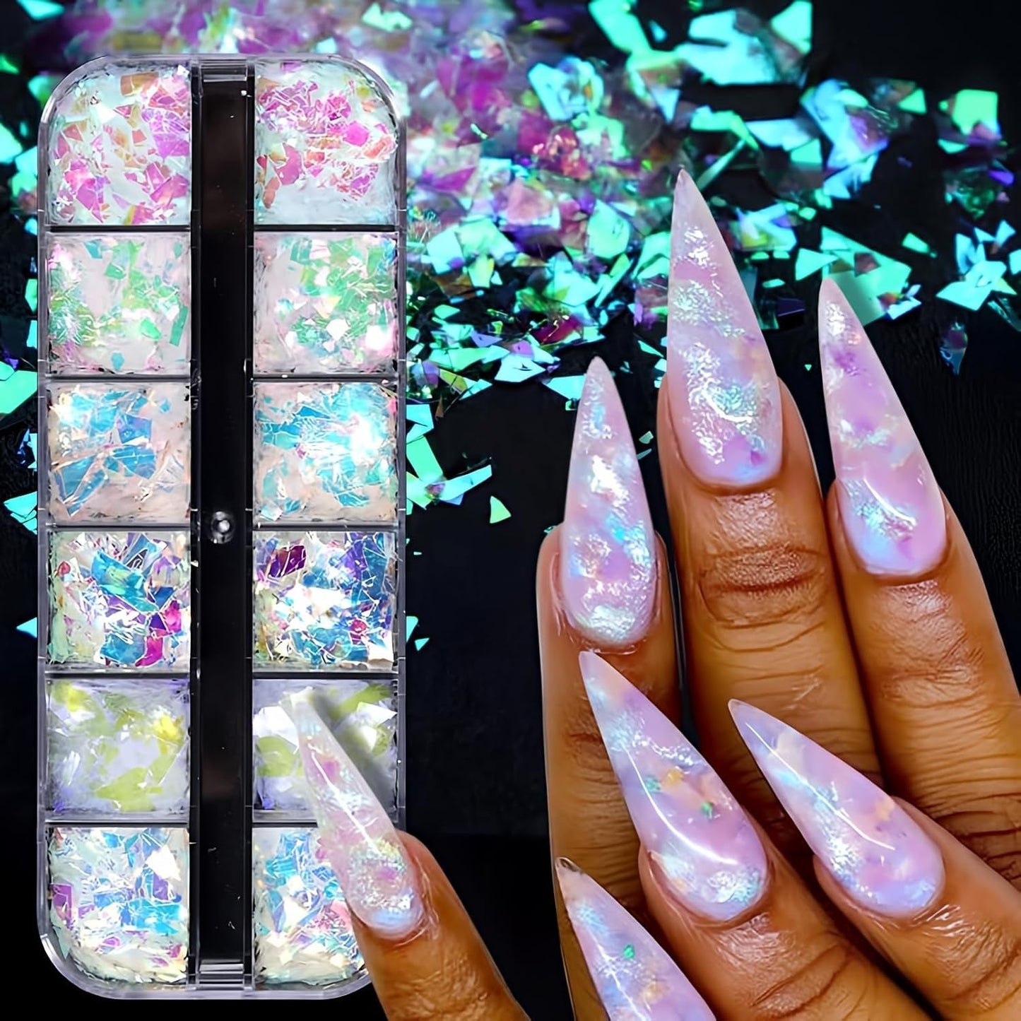 JMEOWIO Nail Glitter 12 Grids Mořská panna Nail Art Dekorace Příslušenství Nail Design