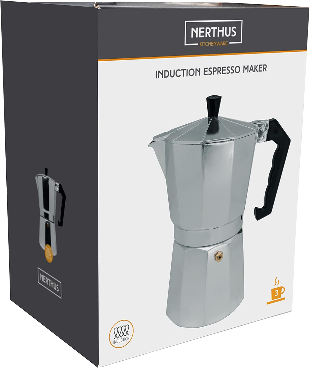 Indukční espresso NERTHUS FIH 833 na 3 šálky, klasický italský espresso kávovar