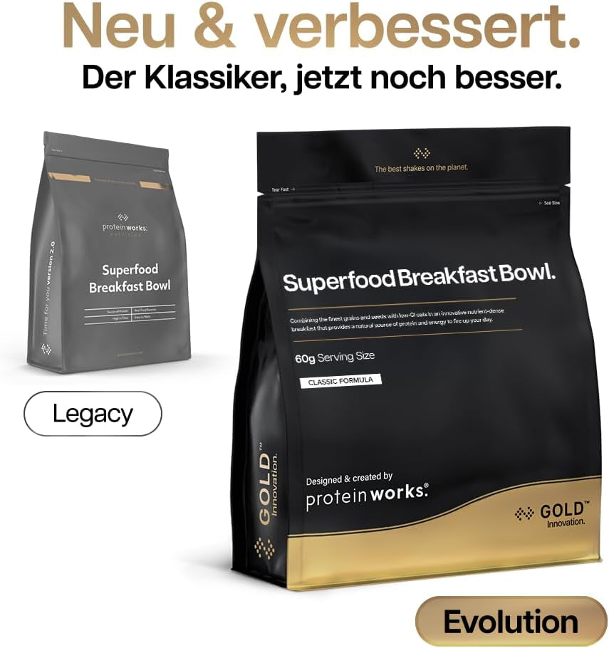 Protein funguje | Superfood Breakfast – GOLD Innovation, oceněné cereálie, proteinové müsli, bohaté na živiny s obilovinami, semínky a ovesem, s vysokým obsahem vlákniny, jablka a skořice, 10 porcí, 600 g