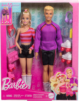 Sada Barbie Fashionistas se 2 módními panenkami a 6 doplňky, módní panenky Barbie a Ken na kolečkových bruslích, sběratelské figurky 65. výročí, HXK90
