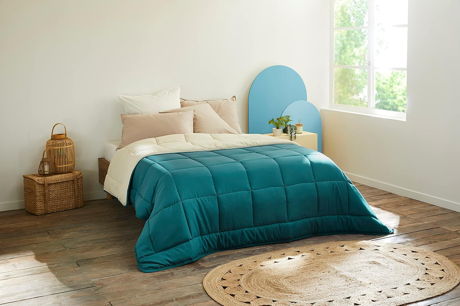 Přikrývka Toison D'Or Cocoon, švestka / ocel, 140 X 200 Cm Přikrývky a přikrývky Naty Shop Peacock Blue/Pebble 200 cm X 200 cm