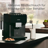Siemens EQ500 klasický automatický espresso kávovar, TFT barevný displej, 5 druhů kávy a mléka, funkce dvojitého šálku, snadné čištění, vyjímatelná spařovací jednotka, s hadicí na mléko, černá, TP511E19