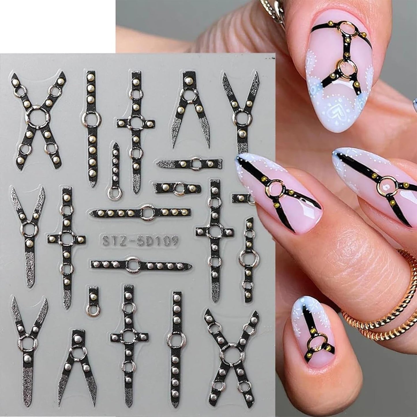 2KS 5D embosovaný gotický punk Nálepka na nehty, Nálepka Nagel Selbstklebend Kreuz Und X-Form Halloween Nagelaufkleber, Nageldesign Zubehör Für Damen Nail Art