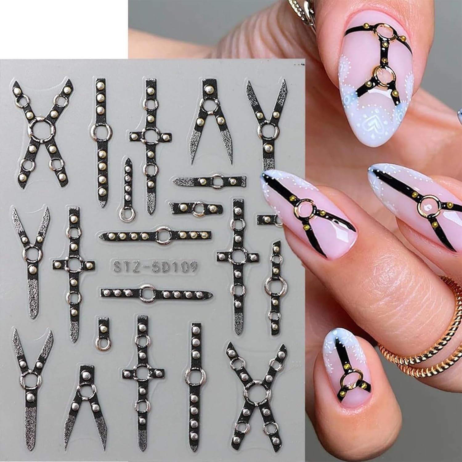 2KS 5D embosovaný gotický punk Nálepka na nehty, Nálepka Nagel Selbstklebend Kreuz Und X-Form Halloween Nagelaufkleber, Nageldesign Zubehör Für Damen Nail Art