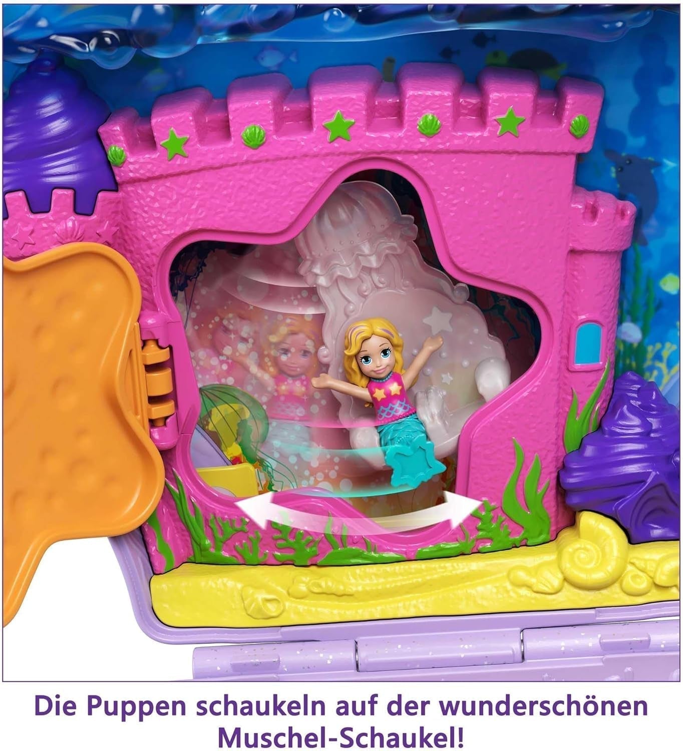 Polly kapesní obal na rakev kolem skořápky pod vodou 2 panenky 1 ponorka Polly kapesní mořská panna hračka 4 roky stará hračka GNH11 Naty Shop Dolls