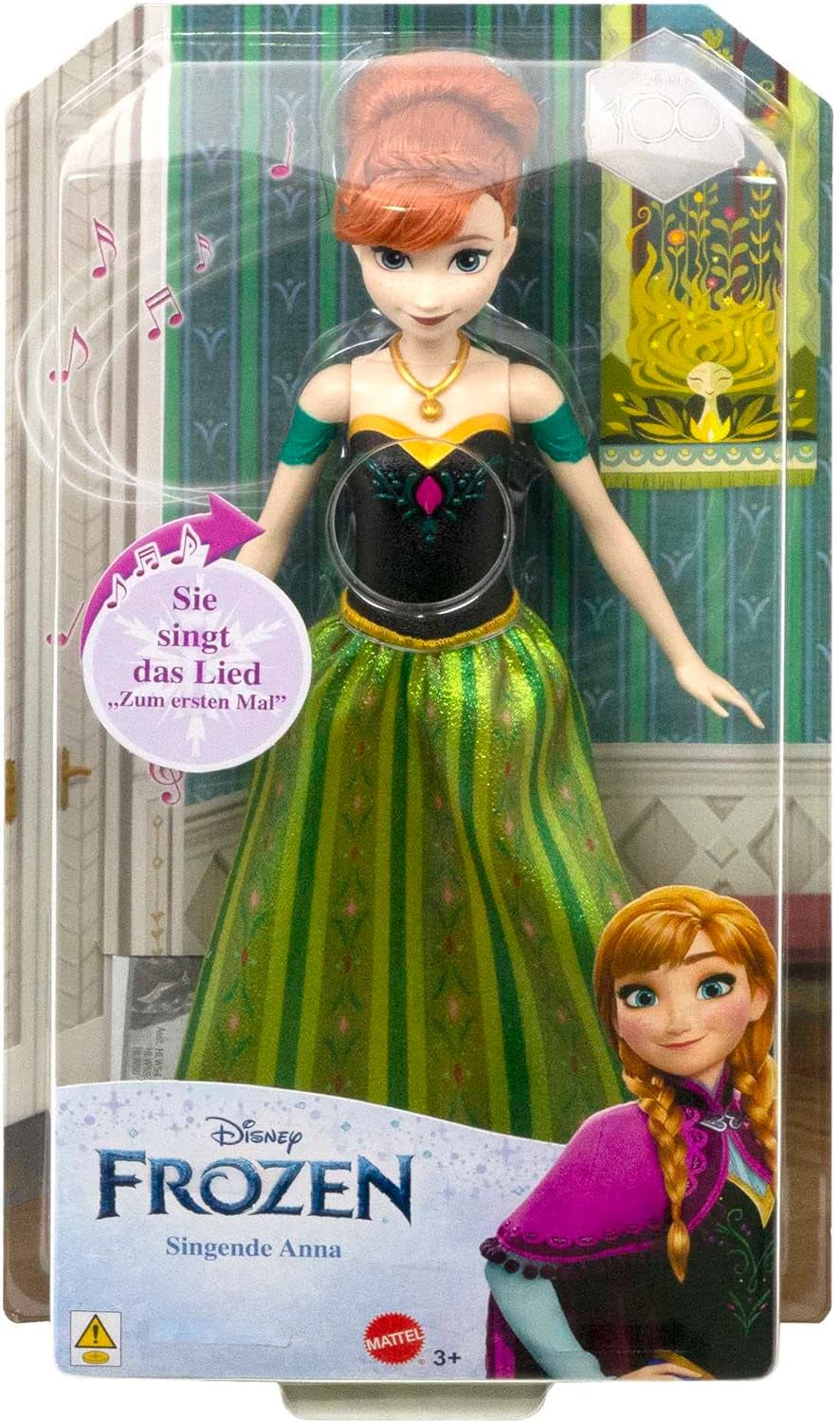 Panenka Mattel Disney Frozen Singing Anna – úryvek písně 30 sekund, klasický zámek, odepínatelná měkká sukně, rozčesatelné vlasy, pro děti od 3 let, německá verze, HMG41