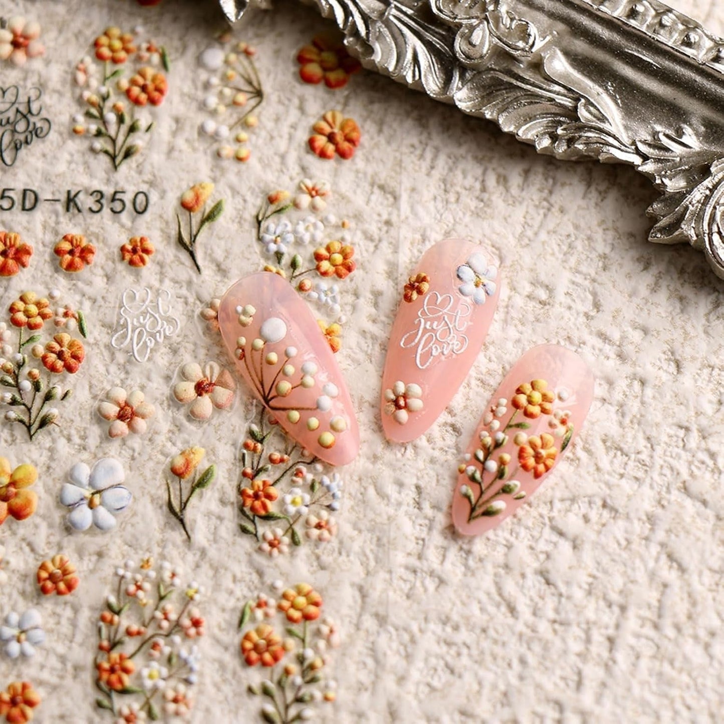 JMEOWIO 3D Nálepka na nehty Blumen Nálepka na nehty Selbstklebend Nagelaufkleber 5D Stereoskopický Herbst Blumen Dekoration Nageldesign Zubehör 4 Blatt