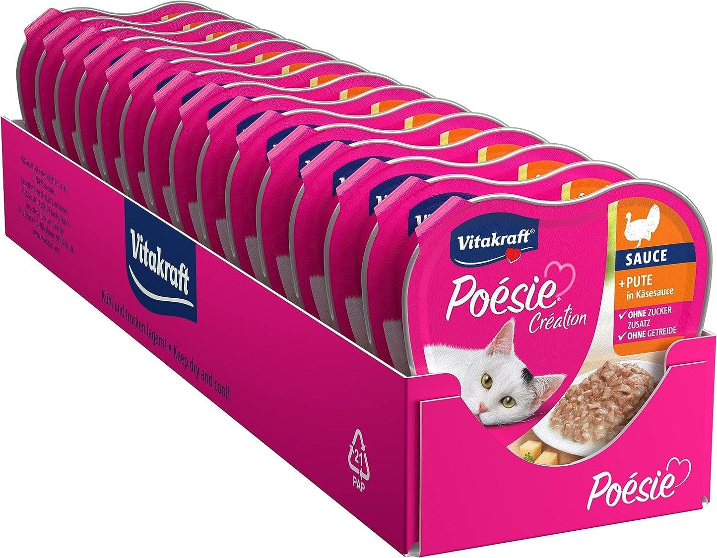 Vitakraft Poésie Création, mokré krmivo pro kočky, mokré krmivo pro kočky v omáčce, s krůtou v sýrové omáčce, multipack, bez přidaného cukru nebo obilovin (15 x 85 g)