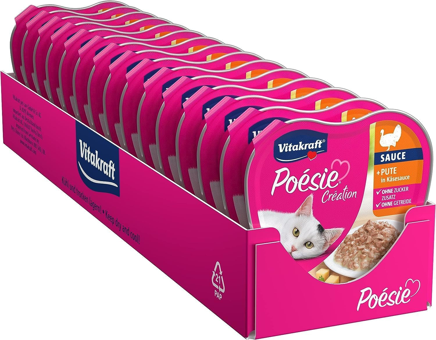 Vitakraft Poésie Création, mokré krmivo pro kočky, mokré krmivo pro kočky v omáčce, s krůtou v sýrové omáčce, multipack, bez přidaného cukru nebo obilovin (15 x 85 g)