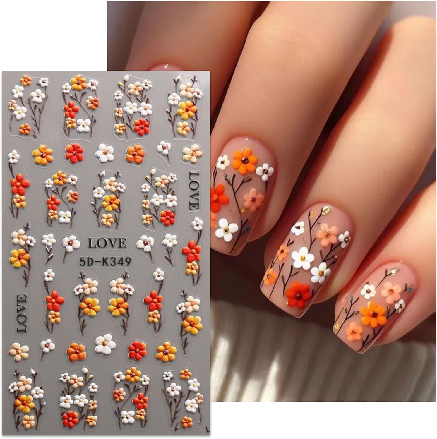 JMEOWIO 3D Nálepka na nehty Blumen Nálepka na nehty Selbstklebend Nagelaufkleber 5D Stereoskopický Herbst Blumen Dekoration Nageldesign Zubehör 4 Blatt