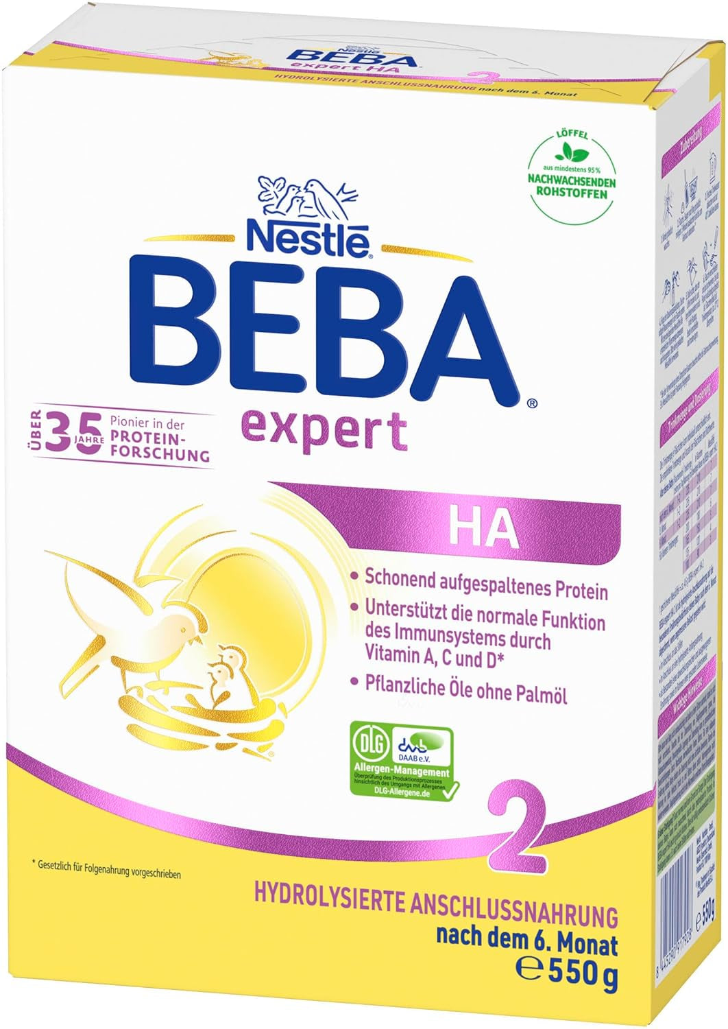 BEBA Expert HA 2 Pokračovací mléko po 6 měsících, kojenecká výživa s hydrolyzovanou bílkovinou, pouze laktóza, bez palmového oleje, balení 6 ks (6 x 550 g) Naty Shop