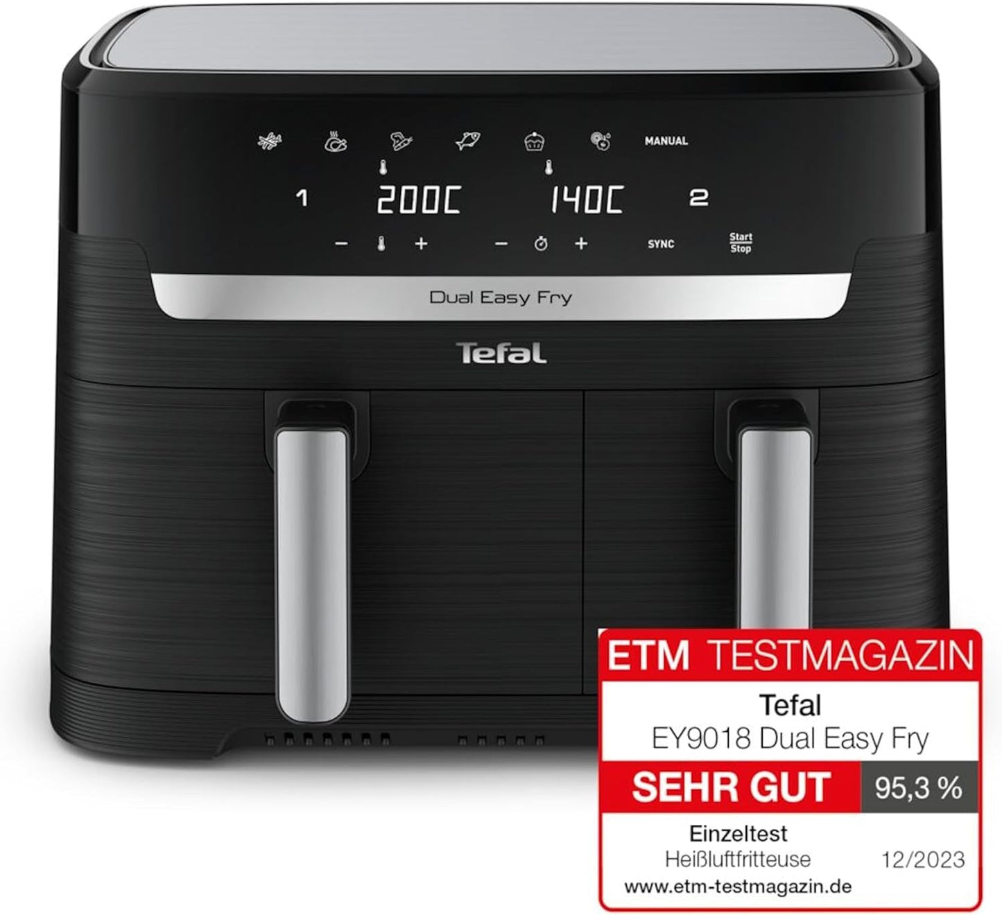 Horkovzdušná fritéza Tefal Dual Easy Fry se dvěma komorami, objem 5,2/3,1 litru, dvě nezávislé zásuvky, 7 programů Domácí spotřebiče Naty Shop
