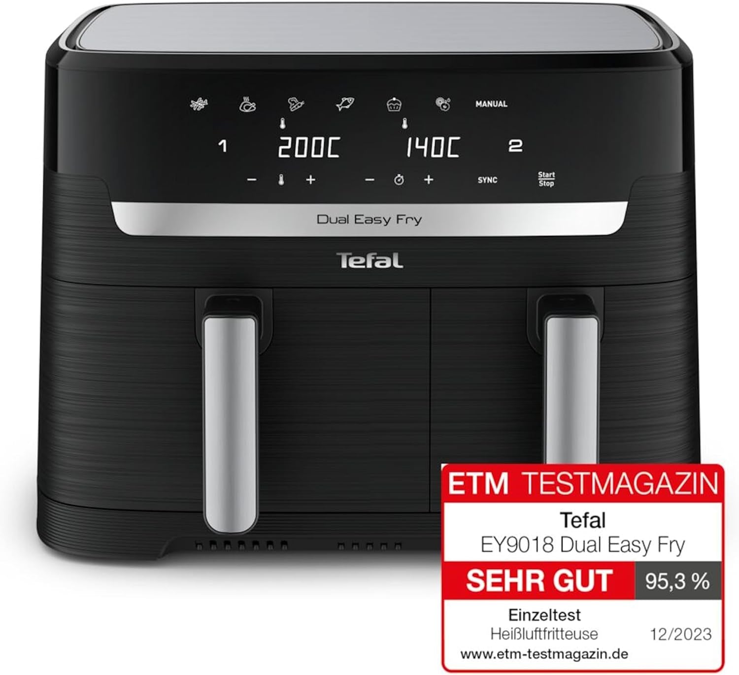 Horkovzdušná fritéza Tefal Dual Easy Fry se dvěma komorami, objem 5,2/3,1 litru, dvě nezávislé zásuvky, 7 programů Domácí spotřebiče Naty Shop