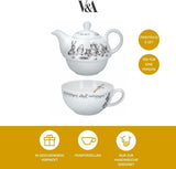 Sada konvice a šálku Alenka v říši divů pro 1 osobu v dárkové krabičce, jemný porcelánový čajový servis, bílá, 250 ml