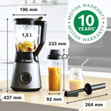 Bosch Standmixer Vitapower Serie 4 MMB6174SN, Verbesserte Version, Hochwertige Edelstahl-Klingen, 1,5L Glasbehälter, 0,6L To-Go-Flasche, Spülmaschinenfeste Teile, 30 000 U/Min, 1200 W, Silver Kitchen Naty Shop