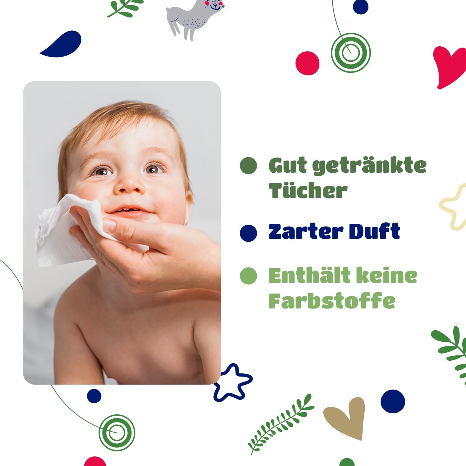 Kindii Natural Balance vlhčené ubrousky pro miminka – (1 x 60 ks) Vlhčené ubrousky pro miminka a děti – Ochranné, Aloe Vera, Jemná vůně – 60 ks.
