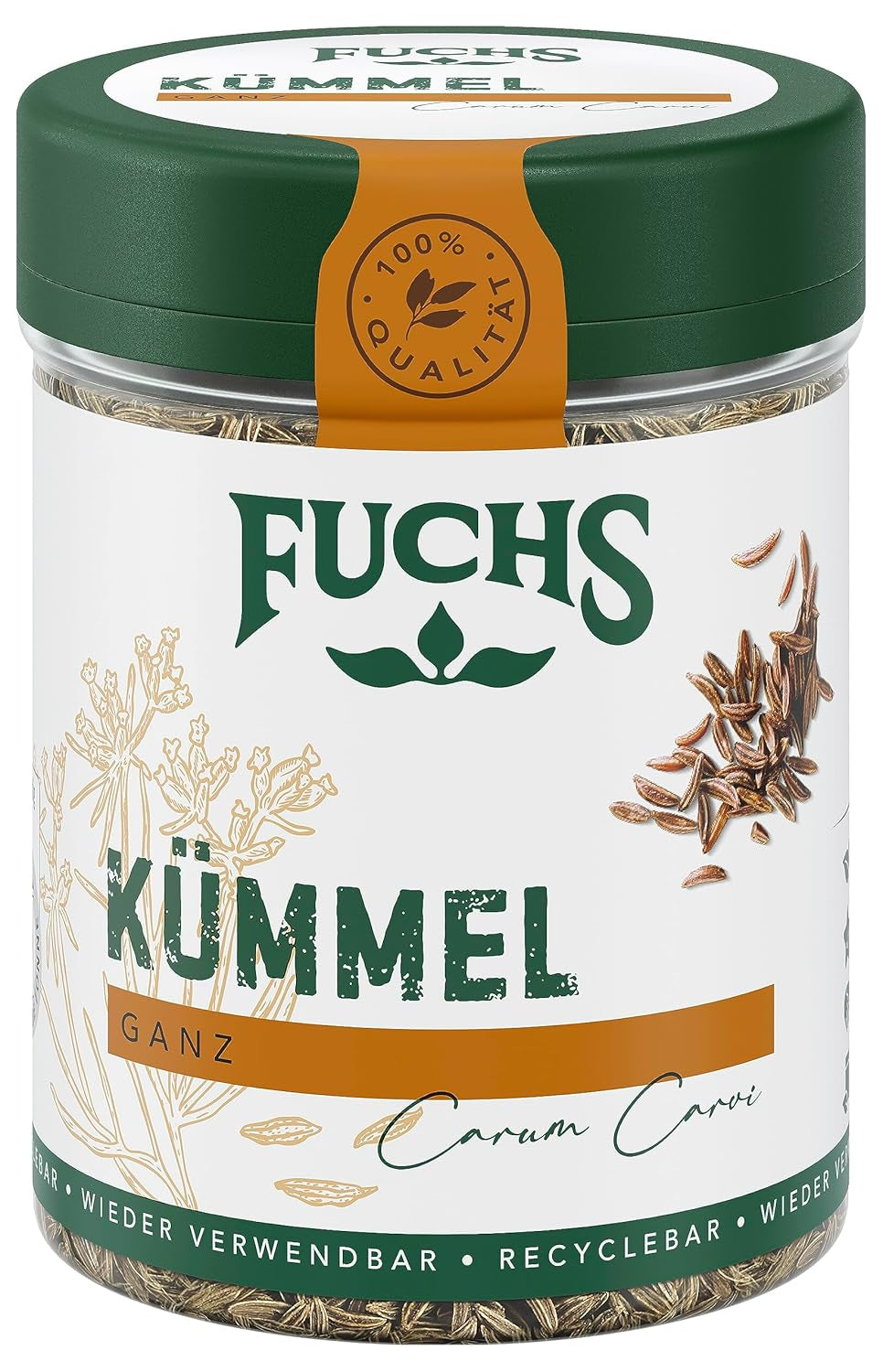 Fuchs Gewürze - Kümmel ganz - kräftiges Gewürz für Kohl- und Fleischgerichte oder zu Bratkartoffeln - přírodní složka - 60 g v wiederverwendbarer, recyclebarer Dávka