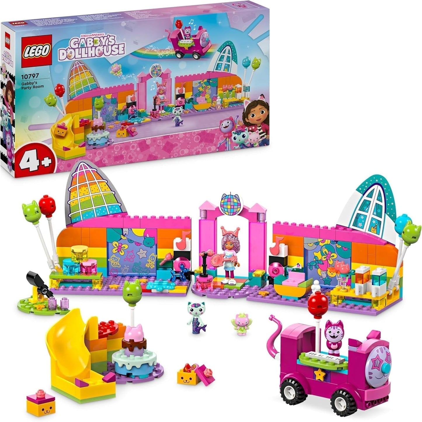 LEGO 4+ Gabby's domeček pro panenky Gabby's Party Room, Disco set se skluzavkou a figurkami zvířat pro kreativní hraní rolí, dárek pro dívky a chlapce od 4 let 10797 Stavebnice Besuche den LEGO-Store Výchozí název
