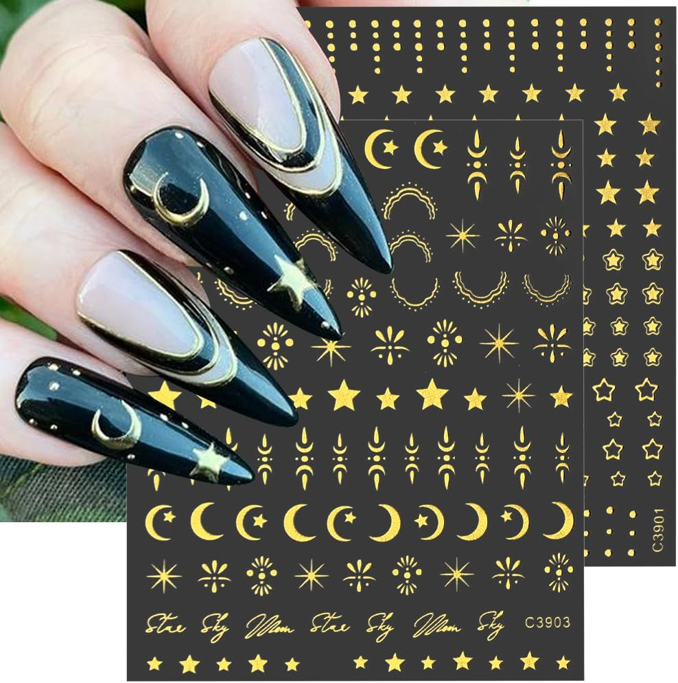 8 listů zlata Moon and Stars Nálepky na nehty Angel Wings Tan Gold Nálepky na nehty Hvězdy Fólie na nehty Samolepicí nálepky na nehty Příslušenství k nehtovému designu Nálepky na nehty