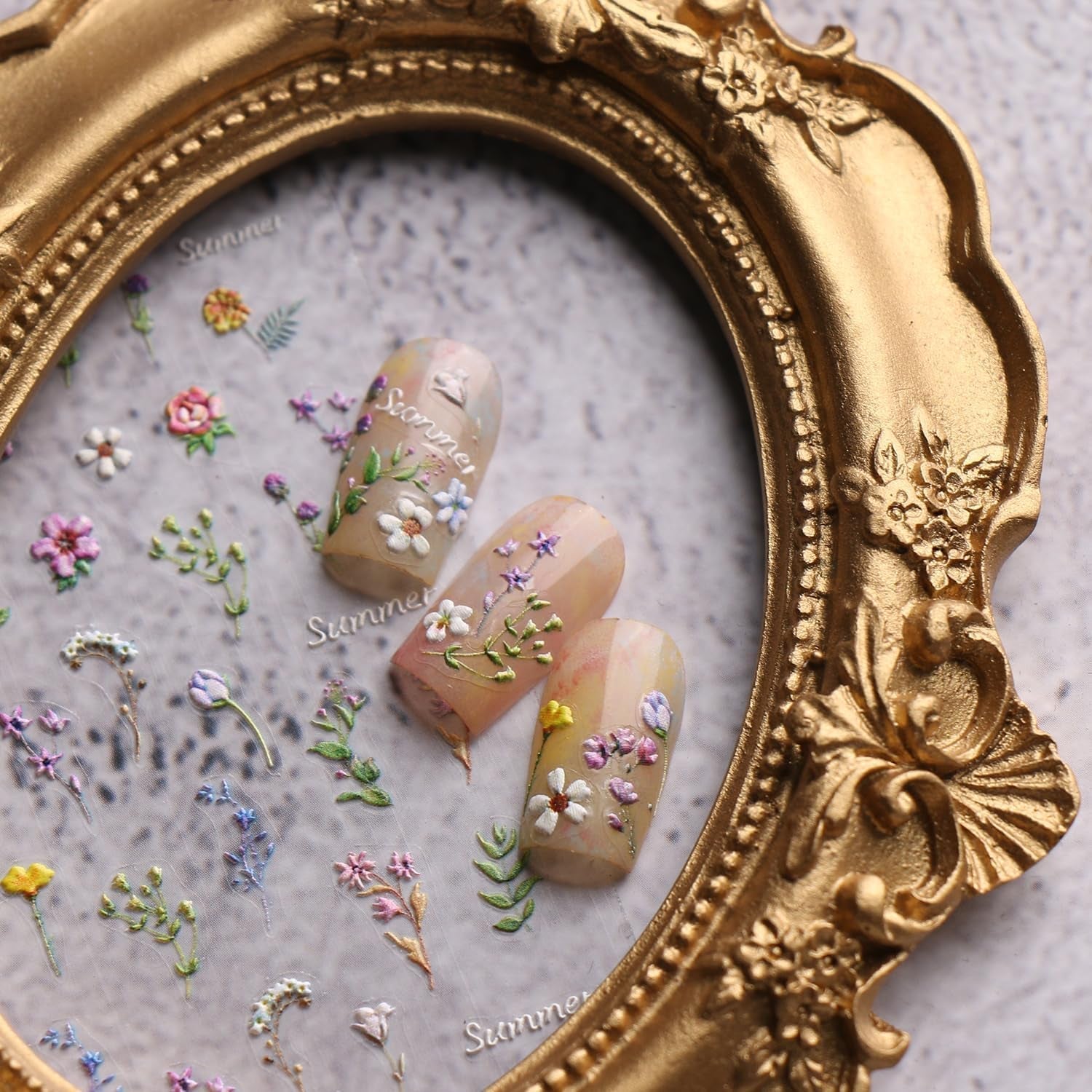 JMEOWIO 3D Nálepka na nehty Blume Frühling Summer Floral Nail Art Nálepka Selbtklebend Nagelaufkleber 5D Stereoskopická dekorace Nageldesign Zubehör 1 Blatt